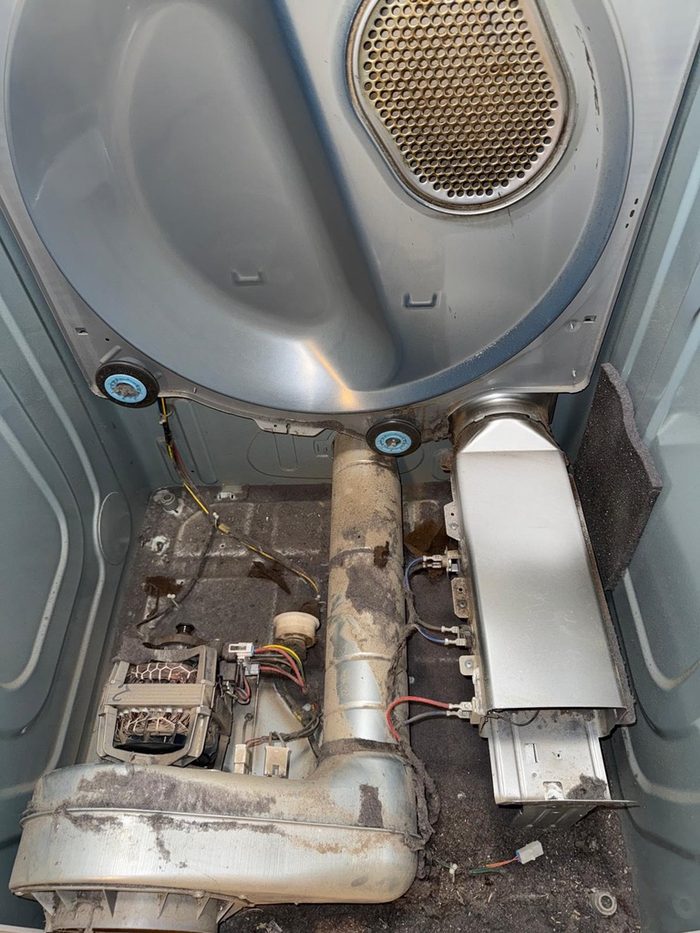 Inside a dryer, before and after: Before